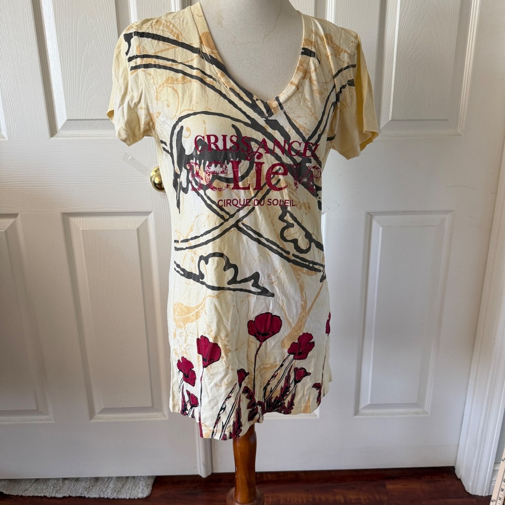 Criss Angel Believe Cirque du Soleil T-Shirt Womens XL Yellow Cotton Poppy USA